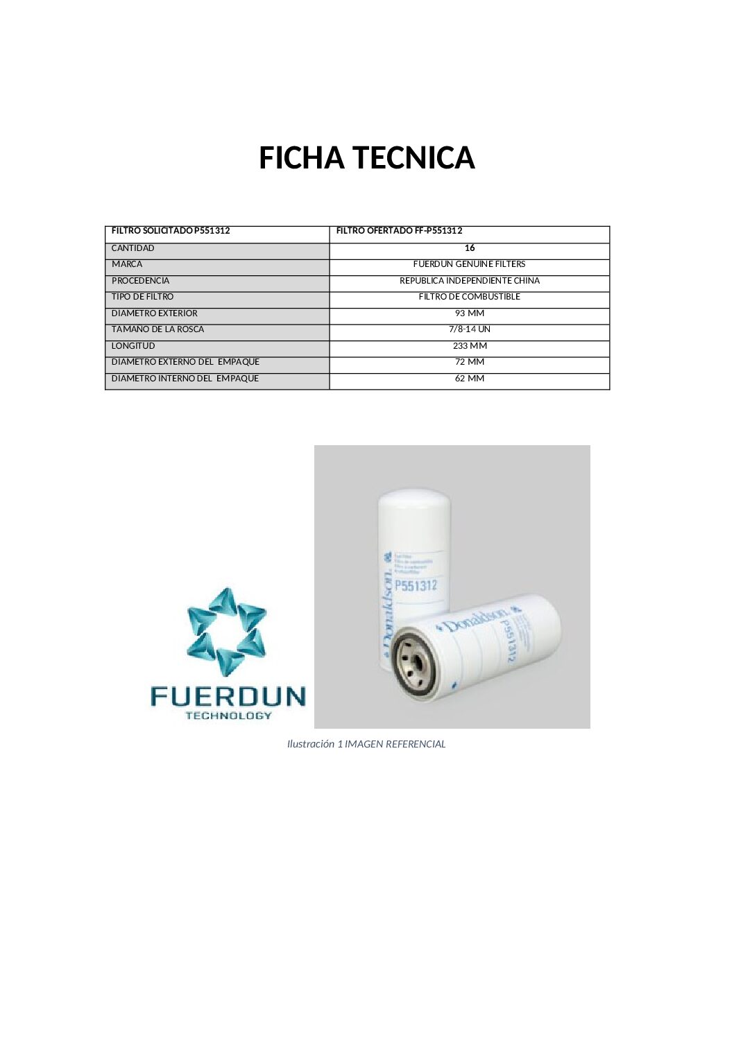 FILTRO SECUNDARIO DE COMBUSTIBLE