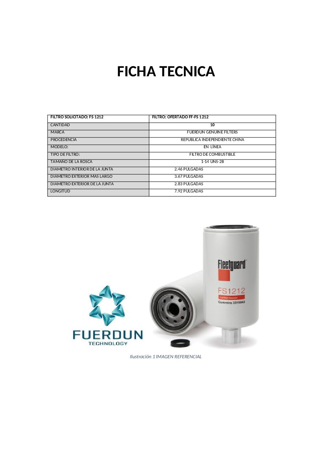 FILTRO DE COMBUSTIBLE DEL QUEMADOR